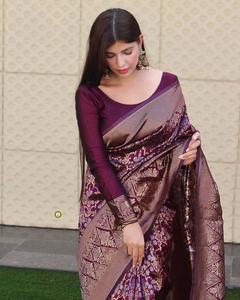 ชุดส่าหรีผ้าไหม Banarsi สำหรับผู้หญิง,ใหม่ชุดแฟชั่นชุดส่าหรีเสื้อส่าหรีราคาถูกราคาส่งจากสุราษฎร์ - Product Image 4