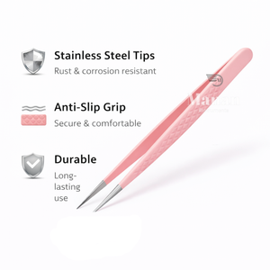 MANAN INSTRUMENTS Pinzas Profesionales Duraderas de Alta Calidad para Extensión de Pestañas, Color Rosa, Rectas, de Precisión, para Aislamiento de Pestañas, de Acero Inoxidable - Product Image 3
