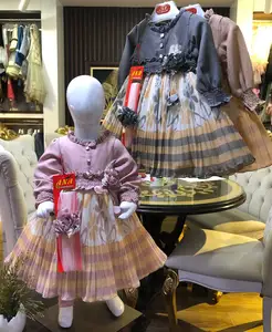 印花克林卡尔连衣裙儿童连衣裙设计公主女婴精品无袖带发带连衣裙