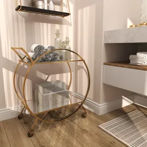 Chariot de présentation contemporain fait main, écologique, style américain, porte-plats pour intérieurs de maison, buffet d'hôtel, plaqué, sûr - Product Image 1