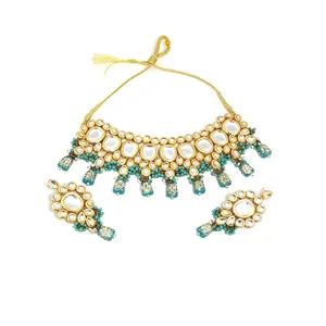 วินเทจสีทองลูกปัด firoji meenakari kundan ชุดสร้อยคอทองแดงเครื่องประดับเจ้าสาวที่ดีกับหินเพทายสำหรับของขวัญแต่งงาน - Product Image 4