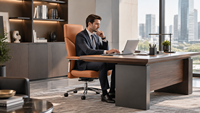 Chaise de bureau de direction pivotante en cuir PU marron, chaise de bureau à dossier haut, chaise de manager avec base en alliage d'aluminium