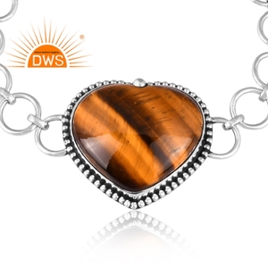 Meilleure vente Bracelet en argent sterling oxydé naturel jaune en forme d'oeil de tigre avec pierres précieuses Fabricant de bijoux personnalisés - Product Image 3