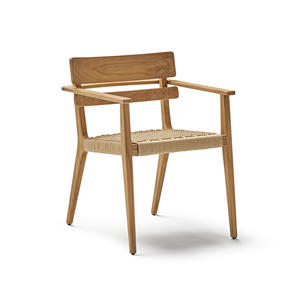 Chaise de salle à manger à bras moderne en bois de teck massif avec rotin en papier torsadé tissé sur le siège pour une utilisation en intérieur - Product Image 4
