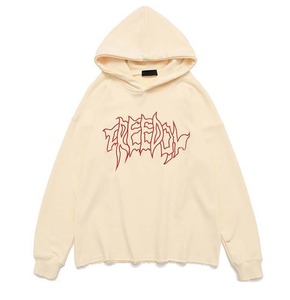 Manufacturer Premium Unisex Winter <b>Hoodies</b> Screen Printed Streetwear Hip Hop Distressed Vintage Washed Cropped Raw Hem Hoodie - Product Image 2