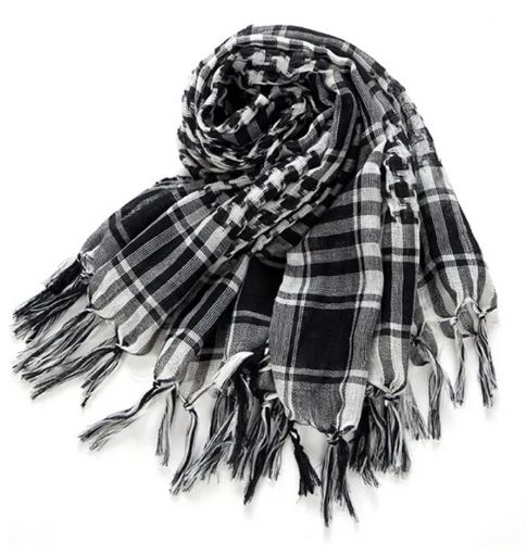 FOCUHUNTER Shemagh Tattico Deserto Sciarpa Keffiyeh Collo Testa in Cotone 43x43 Pollici - Sciarpe Arabe Colorate con Nappa per Uomo e Donna (Bianco