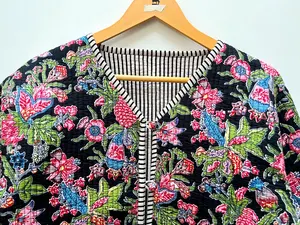 Handmade Women's <b>Velvet</b> Short Jacket Sweet Style Front Pocket Quick Dry Reversible Breathable Cotton Anti-Wrinkle Printed - Product Image 4