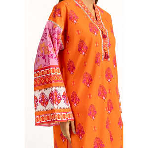 Conjunto de Dos Piezas de Chifón Estampado Cambric Naranja Estilo Bohemio para Mujer, para Primavera/Verano, Talla XS - Product Image 1