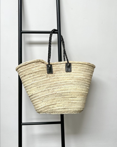 Bolso de Paja Marroquí Tejido a Mano, Estilo Bohemio, Cierre Abierto, Cuero Negro, Bolso de Hombro para Playa de Verano - Product Image 3