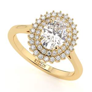 Anillo de Compromiso con Doble Halo de Diamante Cultivado en Laboratorio, Corte Ovalado, en Oro Rosa de 14K, Estilo Lindo para Mujer - Product Image 1