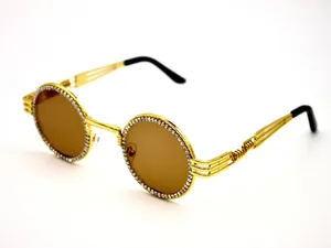 18K oro Gogals Vintage Buffs CZ diamante círculo oro MARCO DE LUJO Retro multicolor Hip Hop gafas de sol tonos - Product Image 4