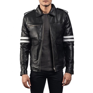 New Arrival Genuine Leather Moto <b>Biker</b> <b>Jacket</b> Turn-Down Collar Zipper Closure Solid Black Slim Fit Autumn Wear Regular Sleeve - Product Image 2
