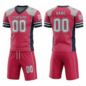 Ensemble de maillot et short de football américain sublimé personnalisable, 100% polyester respirant avec position du logo sur le devant - Product Image 4
