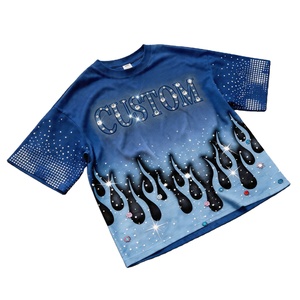 T-shirt personnalisé en coton doux et respirant avec strass et imprimé numérique, effet délavé à l'acide, nouveau design tendance, coupe oversize étoile - Product Image 1