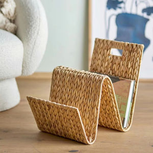 Porte-revues en jacinthe d'eau tissée flexible, support de rangement en osier naturel moderne pour livres, dossiers, décoration minimaliste pour la maison et le bureau - Product Image 1