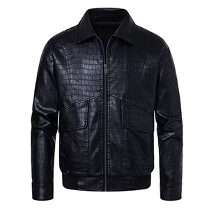 OEM Custom Made Men's Classic <b>Leather</b> <b>Jacket</b>-High Quality Durable Stand Collar Front Logo Embossed Windproof Eco-Friendly - Product Image 1
