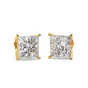 Boucles d'oreilles en diamant princesse de 2,00 carats en or jaune 18 carats (H-I SI2-SI3) - Product Image 3