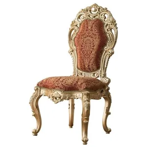Gold Royal dining chair carved with fabric motif seat - Classic wood furniture - Pre Order 1 x 20ft Container Mix Items