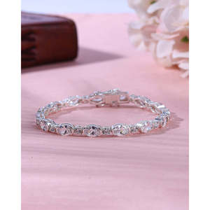 Oval Zirconia Bezel Set <b>Bracelet</b> Elegant Fine Bangle with Stylish Accents - Product Image 2