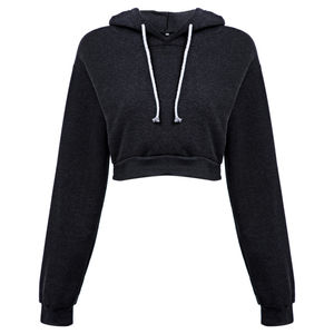 Jersey holgado de manga larga para mujer de alta calidad, sudaderas de gran tamaño en blanco de algodón y poliéster, Top corto gris oscuro, sudaderas con capucha para mujer - Product Image 2