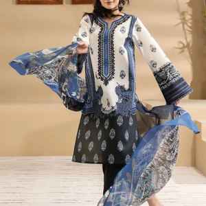 Vente en gros de costumes 3 pièces de pelouse pakistanaise de marque originale 2025 - Product Image 5