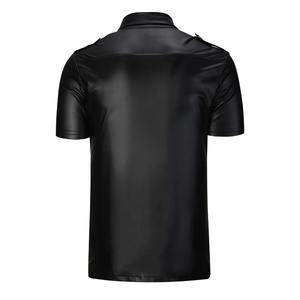 Men's Short Sleeve Elastic PU <b>Leather</b> Casual <b>Shirts</b> Breathable Stand Collar Fashion T-<b>Shirts</b> - Product Image 3