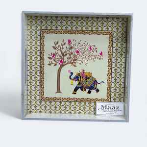 Custom Printed Modern MDF Wooden Christmas <b>Tray</b> <b>Enamel</b> Coating Eco-Friendly Floral/Fruit Design Square Handle Indian - Product Image 2