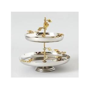 Présentoir à Gâteau Décoratif Personnalisé en Acier Inoxydable à Deux Niveaux Style de Luxe 1ère Classe Présentoir à Gâteau Décoratif de Table pour Mariage - Product Image 1