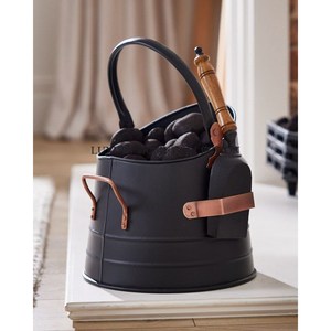 Heavy-duty black iron metal charcoal <b>bucket</b> with wide mouth opening for easy scooping and convenient <b>filling</b> - Product Image 1