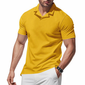 Polos de gofres simples de verano para hombre, polos sueltos e informales, camisetas de manga corta con logotipo personalizado - Product Image 1