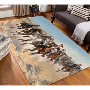 Alfombra con Diseño de Caballos Corriendo: Decoración Estilo Saloon Occidental, Alfombra Impresa, Alfombra Suave No Tejida - Product Image 3