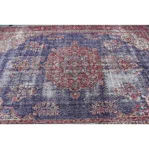 Tapis turc vintage, tapis de 6,9 x 10,6 pieds, tapis en laine patchwork rouge et bleu - Product Image 5