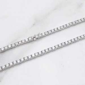 Collar de Plata de Ley 925 con Cadena de Tenis de Diamantes para Mujer, Corte Redondo de 3 mm, Plata de Ley Maciza con Gargantilla de Plata Helada - Product Image 2