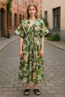 Robe Maxi Kaftan en Coton Fait Main: Imprimé Abstrait Boho, Taille Plus
