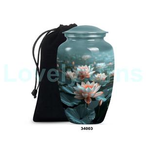 Best Selling Beautiful Pink Lotus Large Aluminium Cremation Adult Urn for Human Ashes Decorative Urn With Free <b>Velvet</b> <b>Bag</b> - Product Image 2
