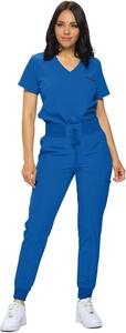 <b>Stretchy</b> Spandex Terry <b>Fabric</b> Scrubs Women's Jogger Scrub Set Needle Detection Tuck-In Top Regular Petite Sizes for Hospital Use - Product Image 4