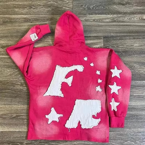 Sweat à capuche streetwear homme brodé personnalisé polaire vierge avec fermeture éclair Vintage double couche lavage à l'acide sweats à capuche délavés au soleil pour hommes - Product Image 3