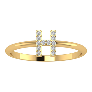 Sólido 14K oro amarillo H inicial anillo Pave diamante joyería hecha a mano A a Z minimalista letras anillo oro diamante joyería H anillo - Product Image 1