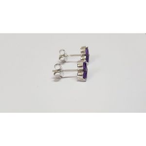 Shah Gems' Trendy Natural Amethyst <b>Stud</b> Earrings for Women 925 Sterling <b>Silver</b> 14K 18K Gold Rose Gold Diamond Flower Pattern - Product Image 4