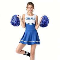 Ensemble de tenue de cheerleading bleu et blanc personnalisé avec pompons pour filles, costume de compétition scolaire pour enfants, OEM