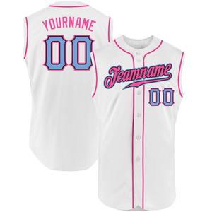 Pakistan Sportswear Industry Maillot de baseball sans manches authentique blanc bleu clair-rose personnalisé - Product Image 1