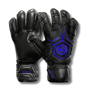 Gants d'entraînement de gardien de but professionnels noir et bleu, coupe négative, paume en latex allemand, zone de frappe en caoutchouc 3D, utilisation en extérieur, respirant - Product Image 1