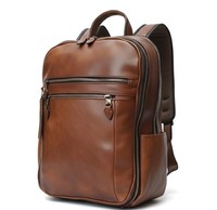 Sac à dos pour ordinateur portable en cuir véritable marron pour homme, 15 pouces, grande capacité, léger, écologique, en coton, mode, luxe, voyage, affaires