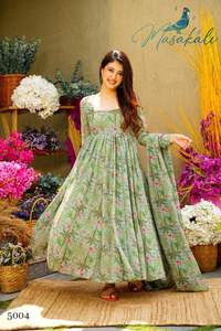 Vestido Anarkali con estampado de seda Georgette de imitación pura de diseñador de Fab Zone - Product Image 3