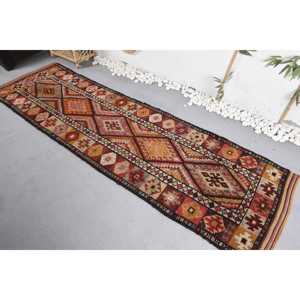 2.6x9.1 ft Herki Turkish Rug, <b>Red</b> Polka dot Vintage Rug <b>Wool</b> - Product Image 4