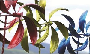 Plumes vertes Spinner Stake Décoration de jardin en métal Yard art Décoration extérieure en métal Sculpture de jardin en métal rouillé - Product Image 2