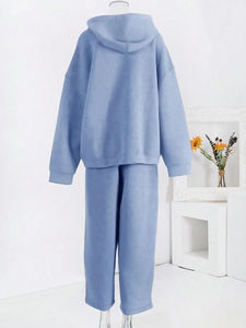 Conjunto Deportivo de Dos Piezas para Mujer, Talla Grande, Estilo Y2K, Sudadera con Capucha y Pedrería, Pantalones Acampanados, Moda Retro, Transpirable y de Secado Rápido - Product Image 2