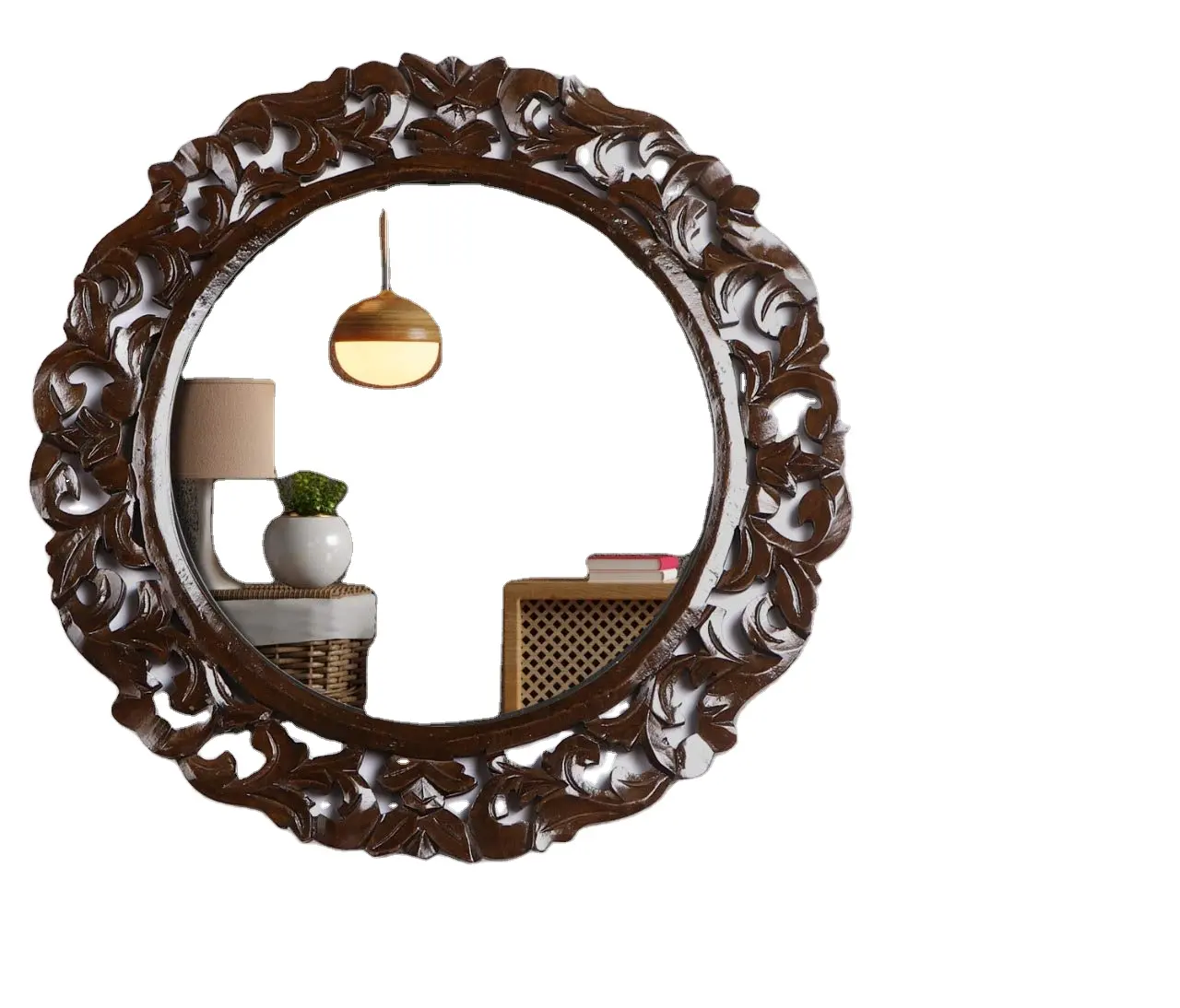 جديد المنتج إطار خشبي مرآة حائطية مستديرة للحمام غرفة المعيشة المدخل نوم الزخرفية كبيرة