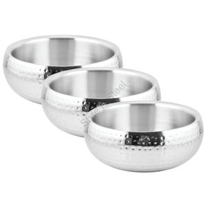 Juego moderno y elegante de 3 piezas de acero inoxidable ligero, tazón belga martillado de doble pared, diseño redondo con técnica pulida - Product Image 2