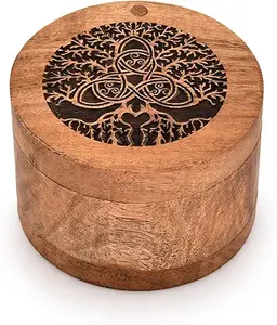 Urnas redondas de madera de nuevo diseño para cenizas humanas disponibles a precio mayorista del exportador indio - Product Image 4